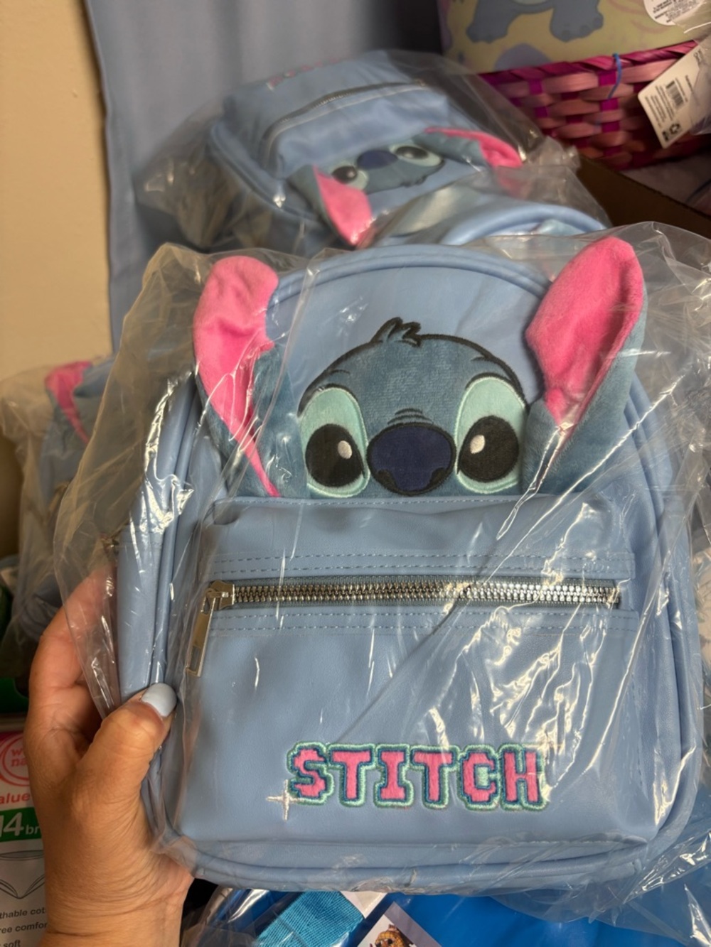 Disney Light Blue Stitch Backpack with Pink Ear Accents
